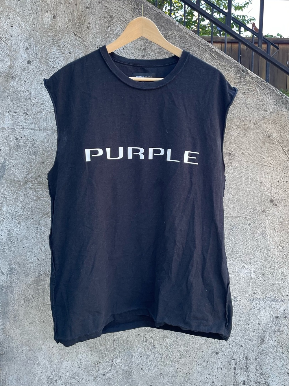 Purple Brand spellout black tank top size large